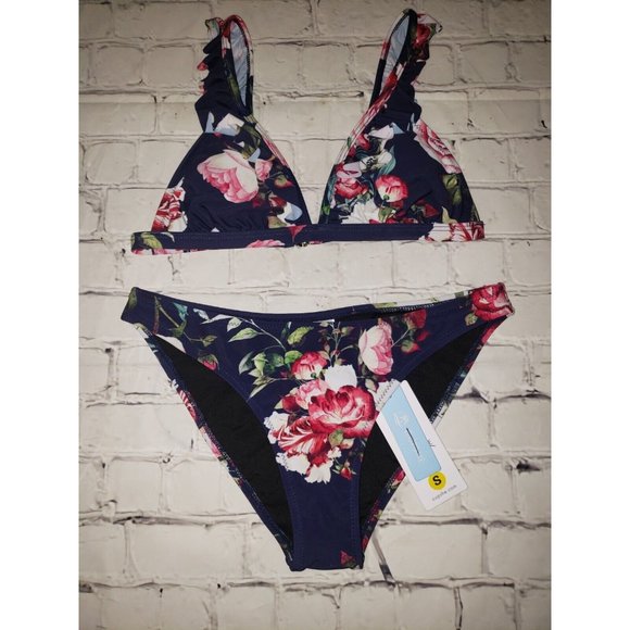 Cupshe Swim Nwt Cupshe Womens Size Small Floral Ruffle Strap Bikini